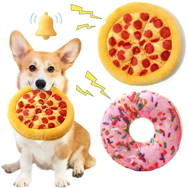Interactive Squeaky Dog Toy with Soft Plush Pizza Design for Fetch Chewing and Indoor Play