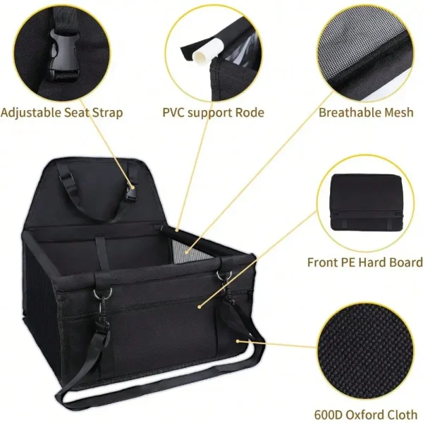 Breathable Elevated Dog Booster Car Seat With Adjustable Safety Strap